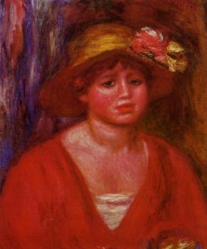 Pierre Auguste Renoir : Bust of a Young Woman in a Red Blouse